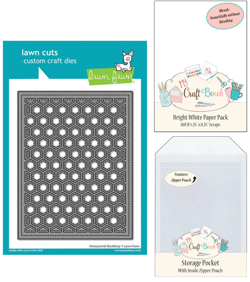Honeycomb Backdrop Lawn Fawn Dies Bundle with My Craft Bench Secure Storage Pocket & 3 Sheets -Bundle of 3 Items