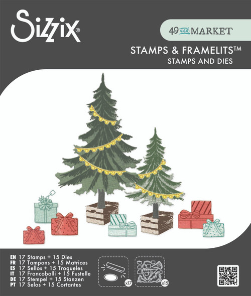 Sizzix Clear Stamps Set 17PK w/15PK Framelits - Trees and Trinkets by 49 and Market  667013