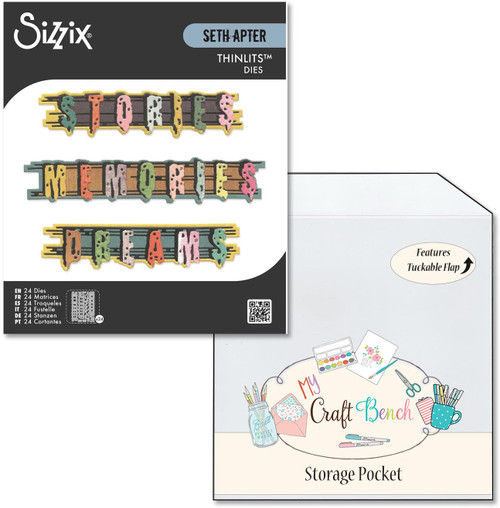 Sizzix Thinlits Die Set - Word Wafers #2 Bundle with MCB Storage Pocket - Bundle of 2 items