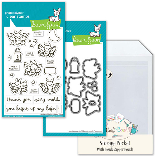 Lawn Fawn I Like Cute Moths Craft Bundle - Stamps & Dies + MCB Secure Storage Pocket