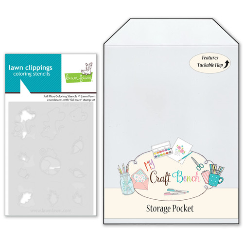 Lawn Fawn Fall Mice Craft Bundle - Coloring Stencils LF4199 + MCB Secure Storage Pocket