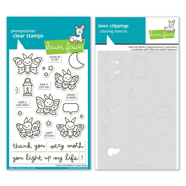 Lawn Fawn I Like Cute Moths - Stamps & Coloring Stencil