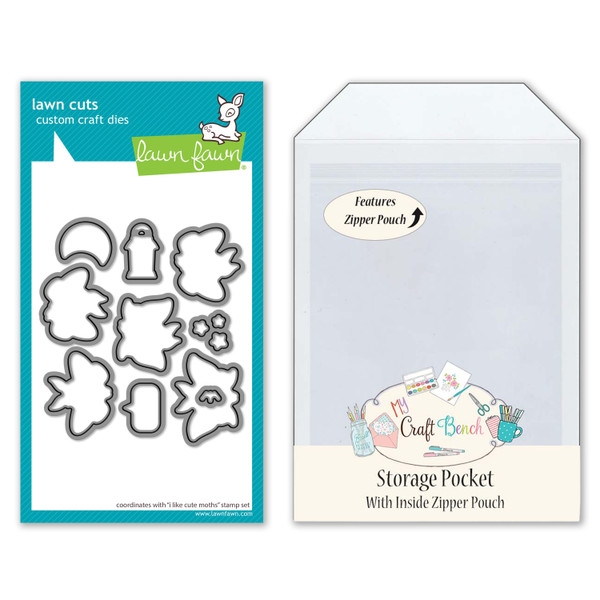 Lawn Fawn I Like Cute Moths Craft Bundle - Lawn Cuts Dies LF4193 + MCB Secure Storage Pocket