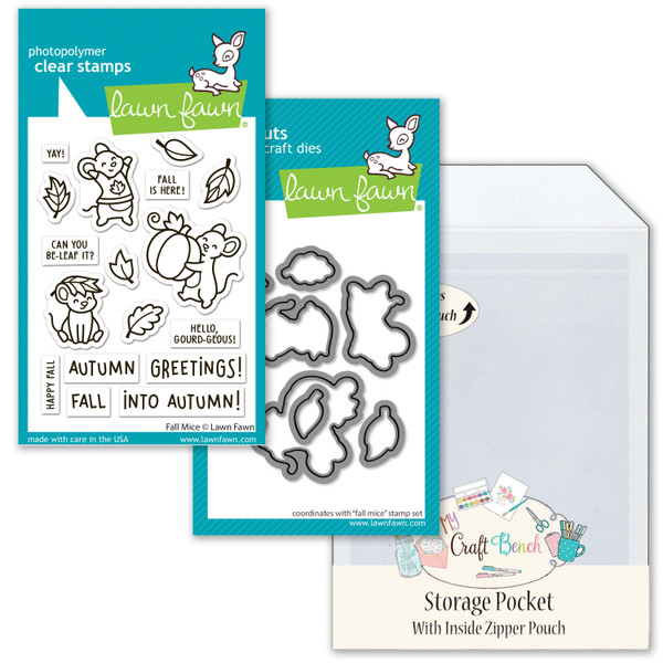 Lawn Fawn Fall Mice Craft Bundle - Stamps & Dies + MCB Secure Storage Pocket