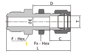 Body to Bulkhead Tube Fitting Union - Drawing