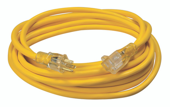25ft SJTW 12/3 Outdoor Extension Cord W/ Lighted End  (Yellow)