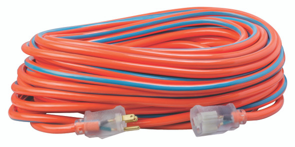 100ft 12/3 SJTW Stripes & Cool Colors Outdoor Extension Cord (Orange/Blue)