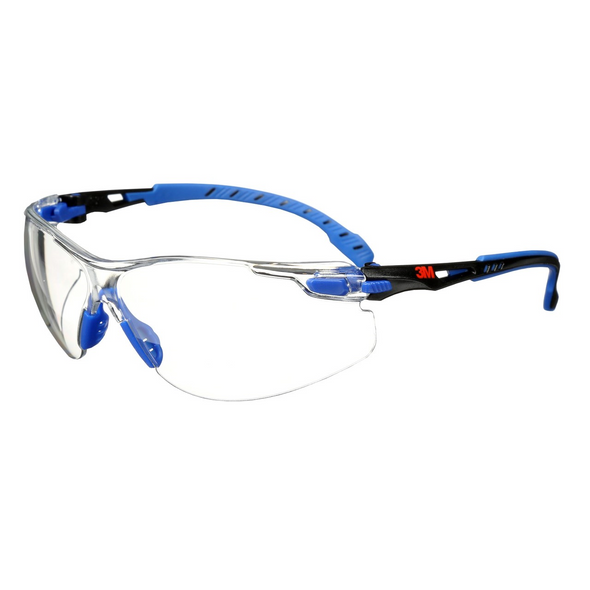 3M Solus Protective Eyewear with Clear  Scotchgard Anti-Fog Lens, S1101SGAF, Black/Blue