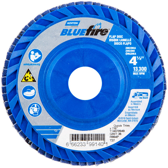 BlueFire R884P ZA Coarse Grit Center Mount Plastic Flat Flap Disc 36 Grit - NAB66623399148