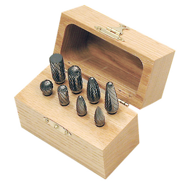 8 PC JET-KUT Carbide Bur Set In Wooden Box