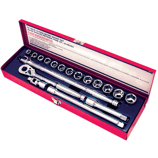 19 PC 1/2" DR Metric Socket Wrench Set - 6 Point