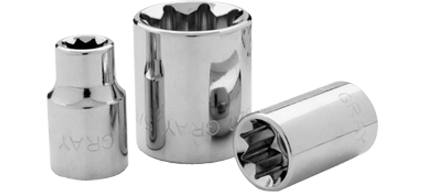 Gray Tools 8 Point Double Square Standard Length Chrome Finish Socket 3/8" X 3/8" Drive - (GRTTS12)