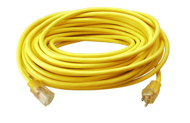 100ft SJTW 12/3 Outdoor Extension Cord W/ Lighted End  (Yellow)