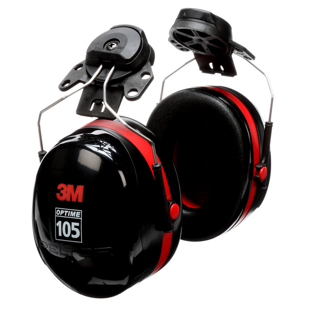 3M Peltor Optime 105 Cap-Mount Earmuffs, H10P3E, black/red