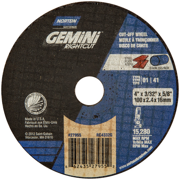 Gemini RightCut A AO Type 01/41 Right Angle Cut-Off Wheel - (NAB66252823600)