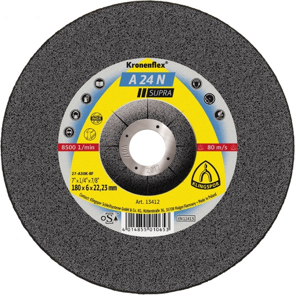 7" x 1/4" X 7/8" Depressed Centre A 24 R Supra Kronenflex Grinding Disc - (EA13413)