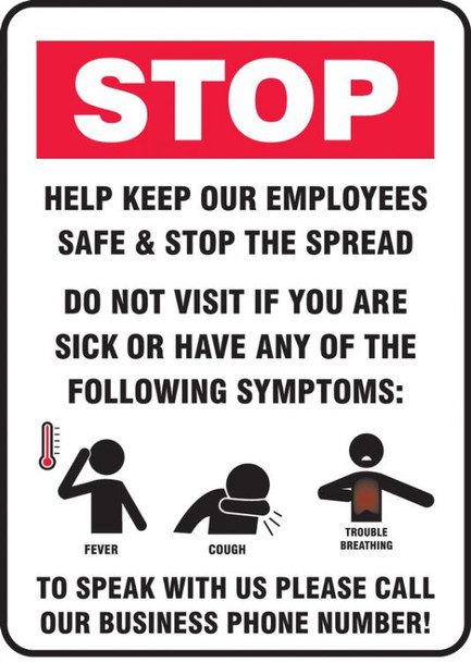 10X14 Stop-Keep Employee Safe Plastic Sign Covid - (ACFMGNG910VP)