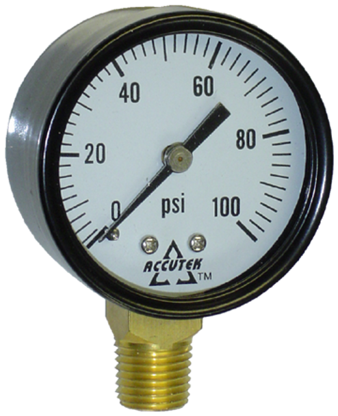 Pressure Guage, 0-15 PSI, 2 in Face 1/4 in MPT Bottom Stem Dry - (FAPG15SD2)