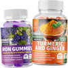 N1N Premium Iron Gummies 11 Powerful Ingredients and Turmeric Curcumin Gummies with Ginger to Support Joints Brain Functions and Fight Inflammation 2 Pack Bundle