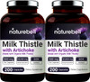 2 Pack Milk Thistle Extract 601 Made with Organic Milk Thistle Powder and Artichoke Extract 9000mg Herbal Equivalent 200 Capsules 2 in 1 Formula Active Natural Silymarin for Liver Health