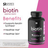 Sports Research Extra Strength Vegan Biotin Vitamin B Supplement with Organic Coconut Oil Supports Keratin for Healthier Hair  Nails Great for Women  Men 10000mcg 120 Veggie Softgel Capsules