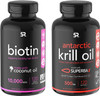 Sports Research Biotin 10000mcg 120ct  Krill Oil 1000mg 120ct Bundle