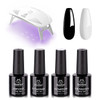 Beetles U V Light for Nails Mini Nail Lamp Poly Nail Gel Curing Lamp, 4Pcs 7.5Ml Black White Colors with No Wipe Top Coat and Base Coat Gel Polish Set