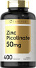 Zinc Picolinate 50mg | 400 Capsules | Value Size | Non-GMO and Gluten Free Supplement | by Carlyle