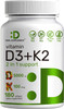 Vitamin D3 K2 Softgel, 180 Counts, 2-1 Complex, Vitamin D3 5000 IU & Vitamin K2 MK7, Promotes Heart, Bone & Teeth Health - Very Easy to Swallow