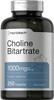 Choline Bitartrate | 1000mg | 250 Capsules | High Potency | Non-GMO, Gluten Free Supplement | by Horbaach