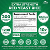 Zazzee Extra Strength Red Yeast Rice 10:1 Extract Capsules 1200 mg, Citrinin Free, 200 Vegan Capsules, Non-Irradiated, Non-GMO and All-Natural, Supports Cardiovascular and Blood Circulation Health