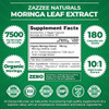Zazzee Organic Moringa Extract 7500 mg Strength, 180 Vegan Capsules, Potent 10:1 Extract, 100% Pure Leaf Powder, Non-GMO and All-Natural