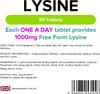 Lindens Lysine 1000mg Tablets - 50 Pack - Each Tablet Yields 1000mg Free-Form Lysine in A Convenient One-a-Day Tablet - UK Manufacturer, Letterbox Friendly