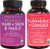 Organic Hair Skin and Nails Vitamins + Organic Turmeric with Black Pepper & Ginger Bundle, Made with Biotin 5000mcg for Healthy Hair, Turmeric for Natural Joint Support