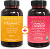 Viva Naturals Vitamin C 1000mg (250 Capsules) and Organic Turmeric Curcumin Supplement with Ginger Extract (90 Tablets) Bundle