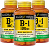 Mason Natural Vitamin B1 (Thiamin) 100 mg - Healthy Conversion of Food into Energy, Supports Nerve and Immune Health, 100 Tablets (Pack of 3)
