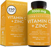 Vitamin C with Zinc (250 Veggie Capsules) - Vitamin C 1000mg and Zinc 20mg with Citrus Bioflavonoids and Rose Hips, Immune Support Supplement and Powerful Antioxidant