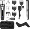 Abbicen Multi-functional Recharqeable Beard Trimmer 5 in 1 Men's Grooming Kit for Nose Ear Facial Hair Trimmer Body Groomer Waterproof Razor Cordless with Charge Base (Black)