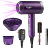 Hair Dryer for Travel&Home, 1600W Lightweight Negative Ionic Hair Blow Dryer, 3 Heat Settings, Cool Settings, Diffuser and Concentrator Nozzles ( Purple )