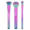 MODA Full Size Prismatic Base Face 4pc Makeup Brush Set with Pouch, Includes, Multi-Purpose Brush, Stippler, and Pointed Foundation Brushes, Pink -Teal Ombre