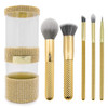 MODA Metallics 6pc Full Face Set, with Glam Container, Includes - Blush, Blend, Triad Eye, Crease, and Fine Liner Brushes, Gold