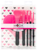 MODA Neon 6 pc Makeup Brush Set with Brush Cleaning Pad, Includes - Powder, Contour, Shader, & Liner Brushes