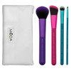 MODA Full Size Complete 5pc Makeup Brush Set with Pouch, Includes - Multi-Purpose Powder, Angle Foundation, Domed Shadow, and Angle Liner Brushes, Multicolor