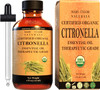 Organic Citronella Essential Oil (4 oz) USDA Certified by Mary Tylor Naturals (100% Pure and Natural) Therapeutic Grade Ideal for Aromatherapy, Relaxation, DIY Skin Care and More