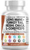 Lions Mane 3000mg 20in1 Mushroom Supplement with Turkey Tail 2000mg Reishi 1000mg Cordyceps Chaga 1000mg Maitake Meshima Poria Cocos Shiitake Oyster Porcini Enoki Cognitive, Energy, Focus Pills