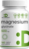 Magnesium Glycinate 500mg, 180 Veggie Capsules | Chelated for Easy Absorption | Highly Purified Essential Trace Mineral for Muscle, Joint, Heart, & Digestive Health