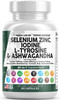 Selenium 300mcg Zinc 50mg Iodine 500mcg L Tyrosine 500mg Ashwagan 6000mg - Thyroid Support Supplement for Women and Men with Bladderwrack, Turmeric, Kelp, Schisandra - 60 Caps