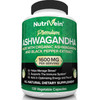 Nutrivein Organic Ashwagan Capsules 1600mg with Black  Extract - 120 Vegan Pills - 100% Pure Root Powder Supplement - Supports  Relief, Immune, Energy, Stamina & Mood