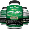 Nutrivein Organic Ashwagan Capsules 1600mg with Black  Extract - 120 Vegan Pills - 100% Pure Root Powder Supplement - Supports  Relief, Immune, Energy, Stamina & Mood