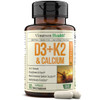 Vitamin D3 + K2 (Mk7), Calcium & BioPerine - Vitamin D 5000 IU - Daily Dietary Supplement That Supports Healthy Bones, Teeth, Muscles, Heart, Energy & Mood - Cardiovascular & Immune Function
